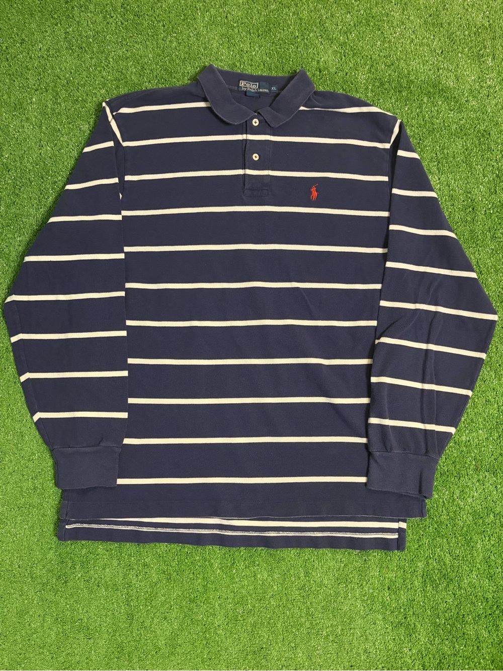 Vintage Polo Ralph Lauren Blue & White Striped Rugby Shirt